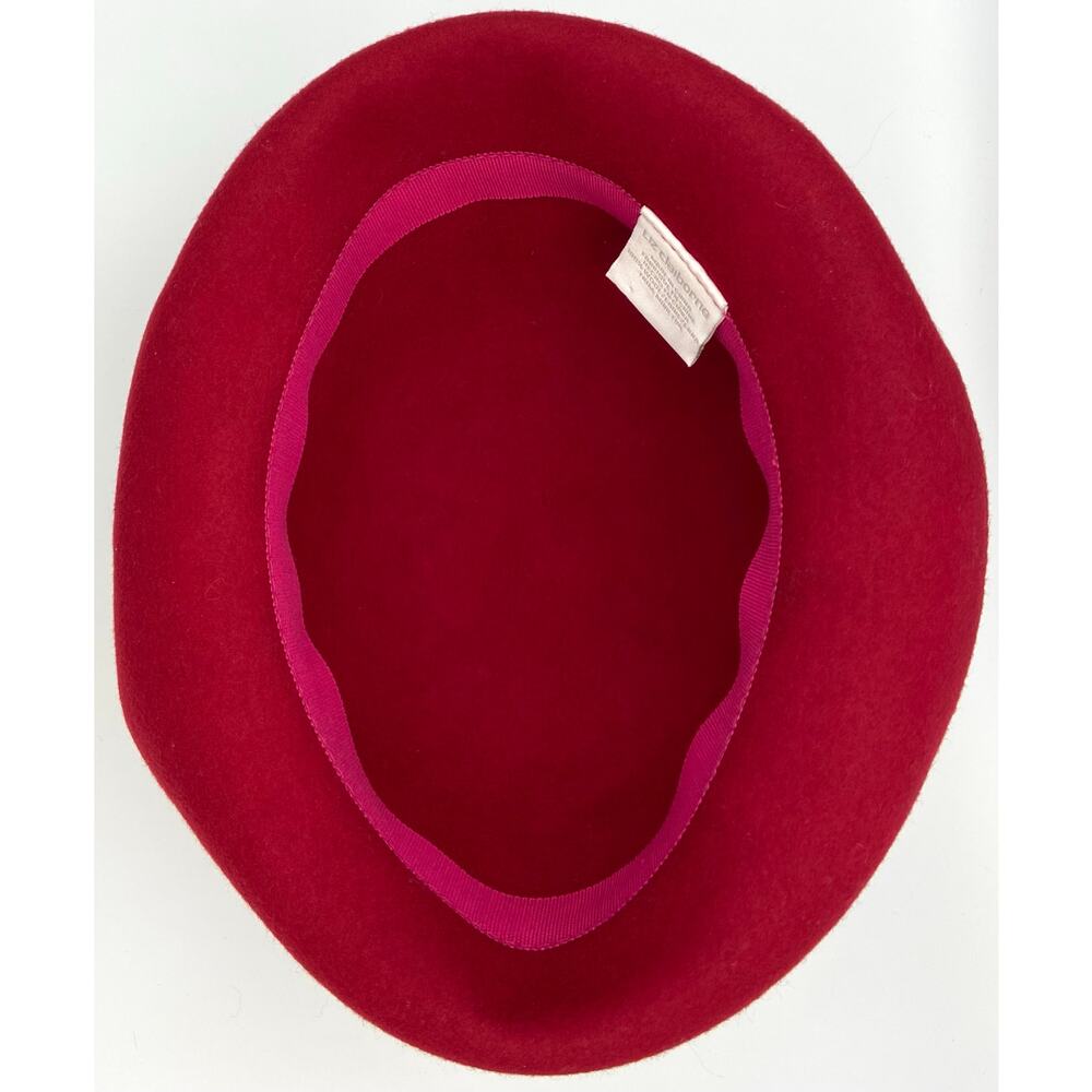 Vintage Liz Claiborne Red Wool Cloche Hat with Mink Fur Trim and Beaded Accent - Picture 9 of 14